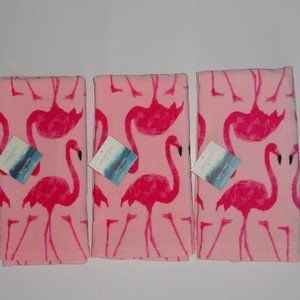 Cynthia Rowley Beach Towels, Set of 3, NEW, Hot Pink Flamingo, 100% Cotton, H37